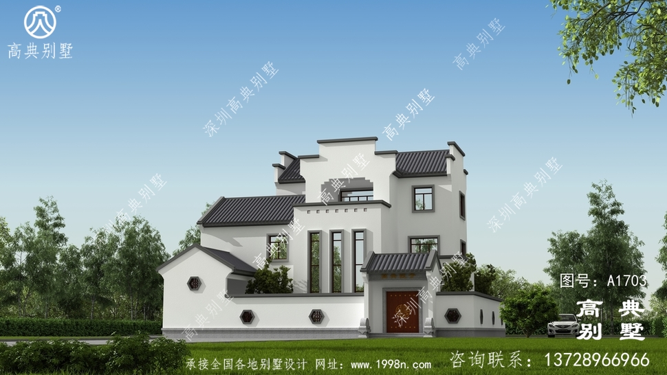 新中式乡村三层徽派别墅设计图