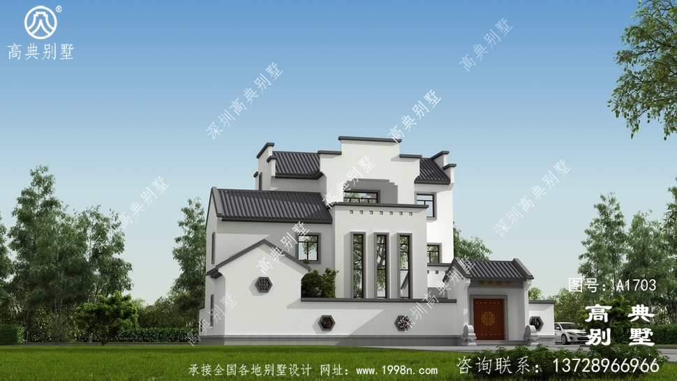 新中式乡村三层徽派别墅设计图