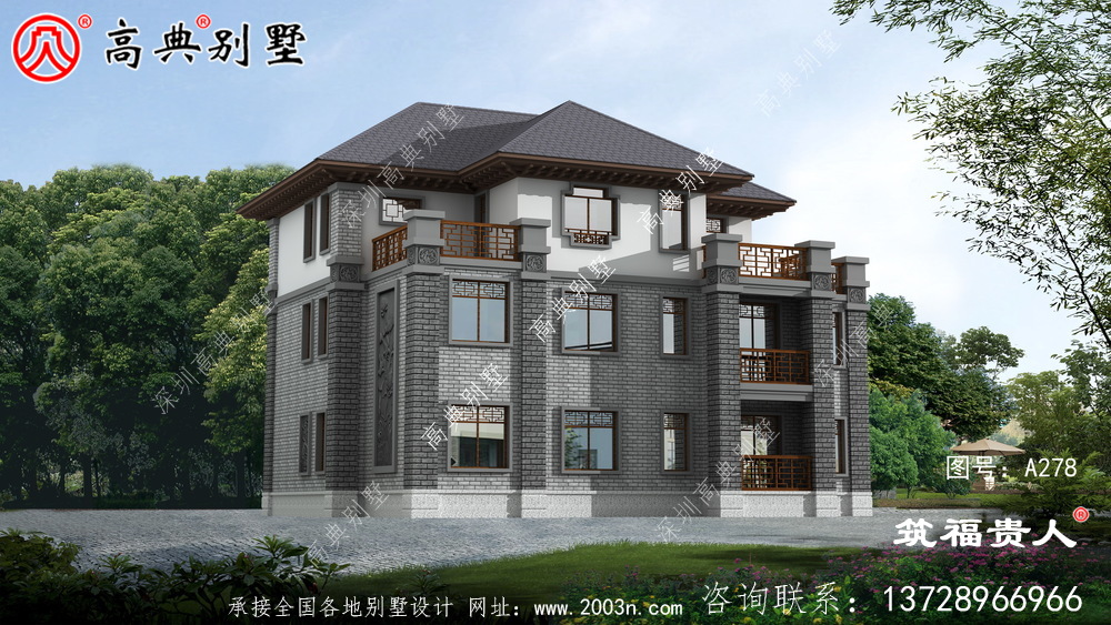 新中式三层别墅设计图，美观大方精美，光照优良