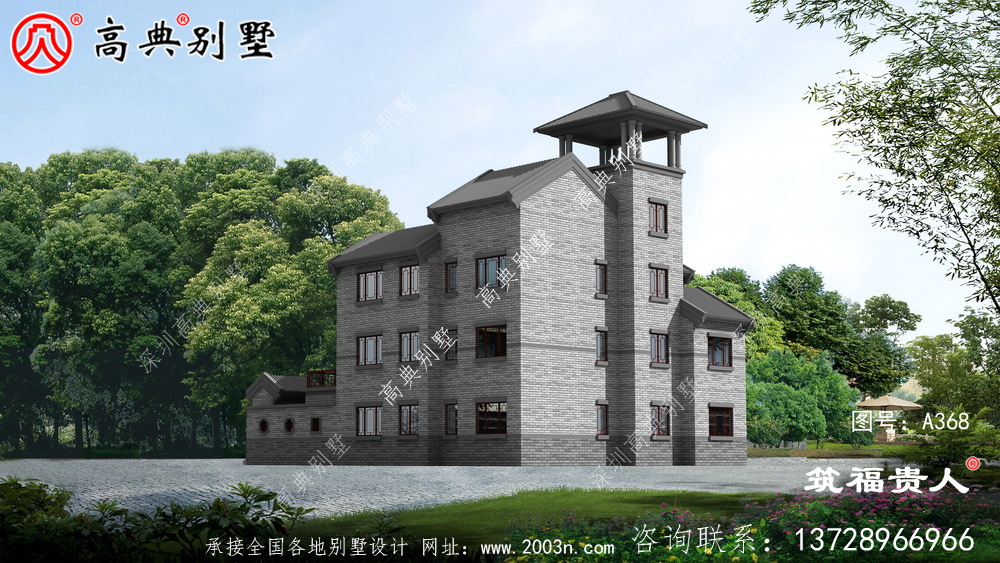 三层新中式农村自建别墅设计图纸，含有房间内停车位，美观大方精美高大上