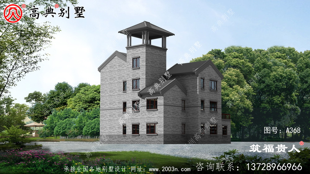 三层新中式农村自建别墅设计图纸，含有房间内停车位，美观大方精美高大上