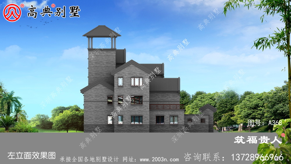 三层新中式农村自建别墅设计图纸，含有房间内停车位，美观大方精美高大上