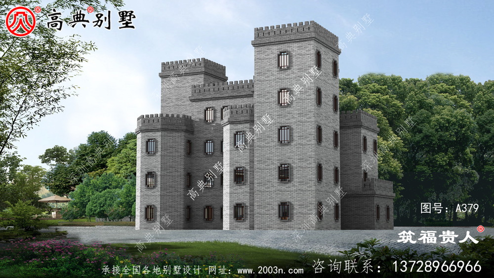 自建五层中式城堡别墅设计图美观精致，独户，经济实用。