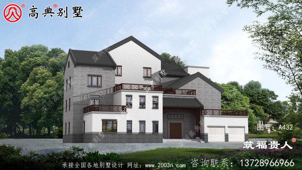 三层新中式农村自建别墅设计图纸，宏大壮阔，高大上