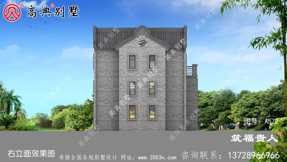 中式三层农村自建别墅设计图纸，建筑设计方案