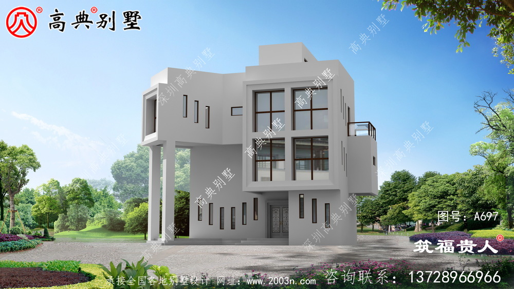 高档三层现代农村自建别墅，带阳台