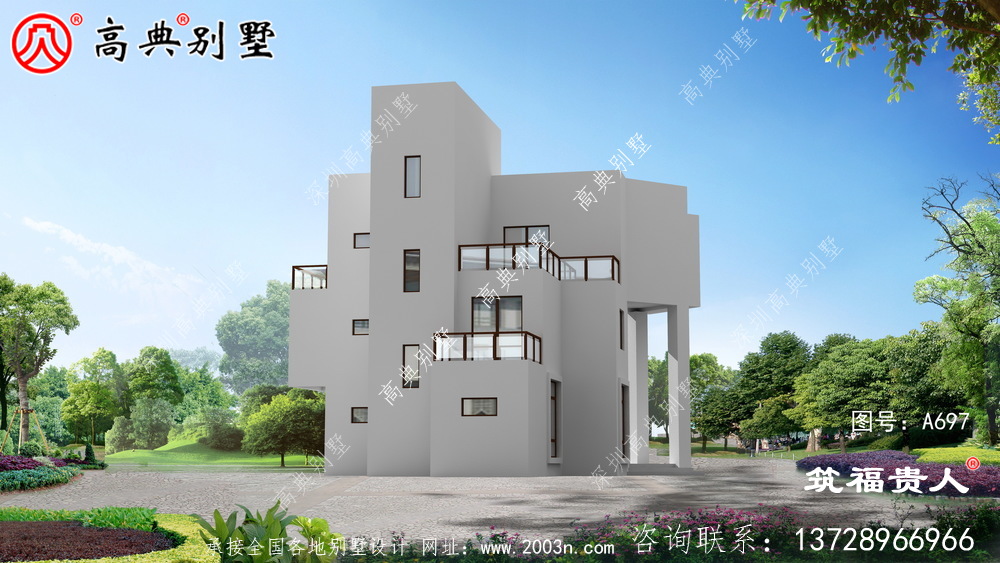 高档三层现代农村自建别墅，带阳台