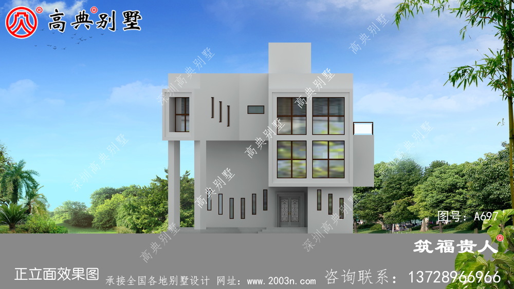 高档三层现代农村自建别墅，带阳台