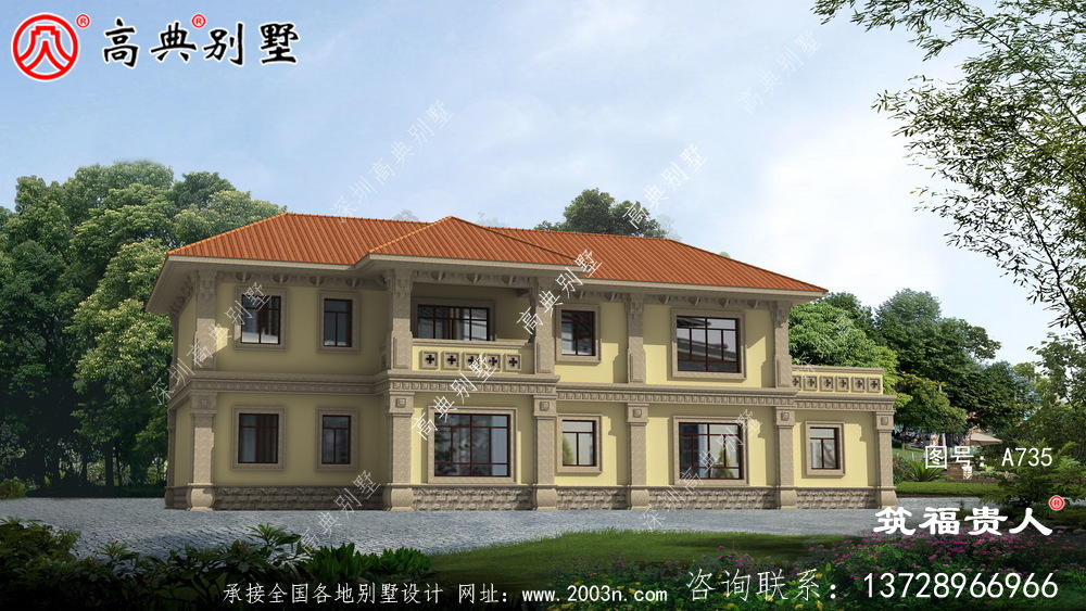 中式二层建造别墅设计图，高大上。