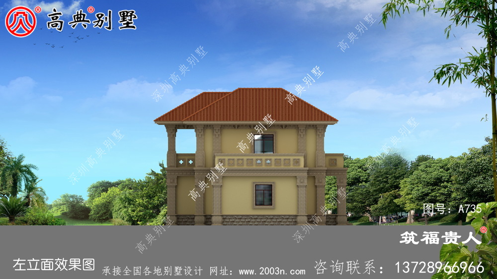 中式二层建造别墅设计图，高大上。