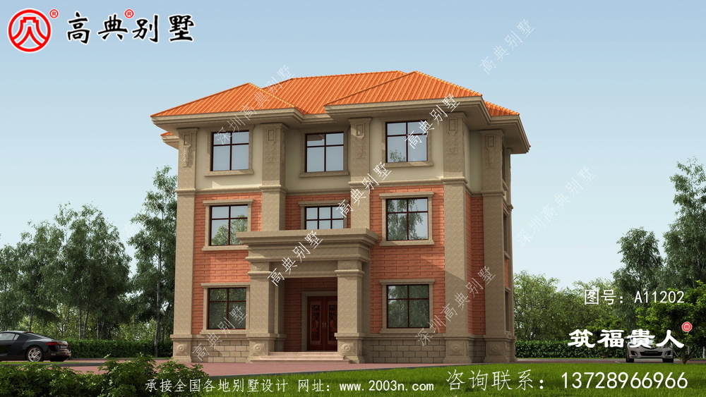 新中式三层农村住宅设计图