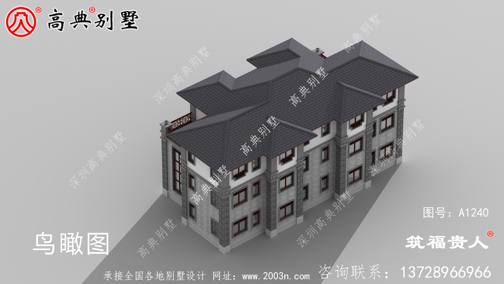 中式三层别墅设计图纸双拼别墅(两户)