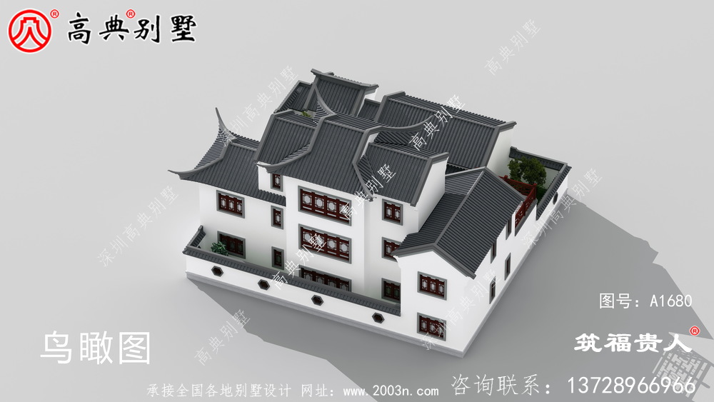 现代中式三层农村自建别墅设计图纸
