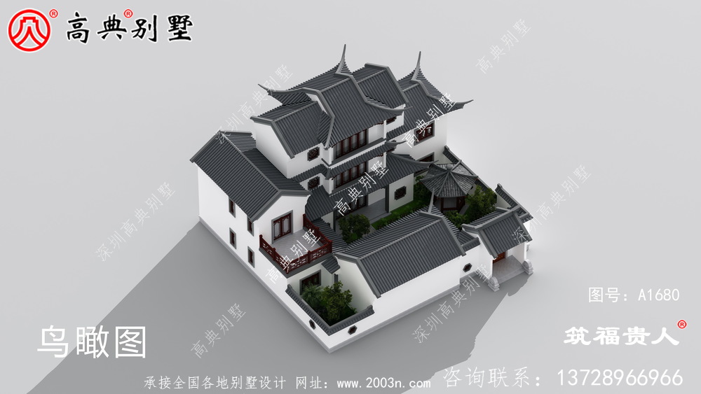 现代中式三层农村自建别墅设计图纸